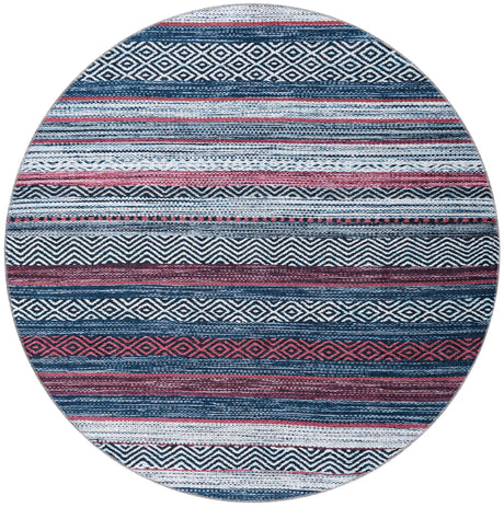 Washable Navy Blue 6' x 6' Yara Round Area Rug Easy to Clean Stain Resistant & Durable Polyester & Chenille Carpet for Sale at Rug Engine