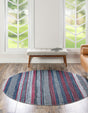 Washable Navy Blue 7' 10 x 7' 10 Yara Round Area Rug Easy to Clean Stain Resistant & Durable Polyester & Chenille Carpet for Sale at Rug Engine