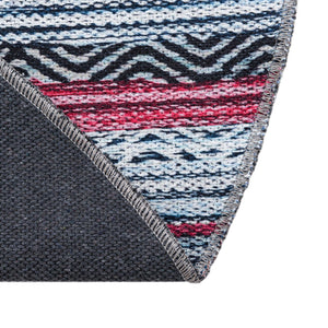 Washable Navy Blue 4' x 4' Yara Round Area Rug Easy to Clean Stain Resistant & Durable Polyester & Chenille Carpet for Sale at Rug Engine