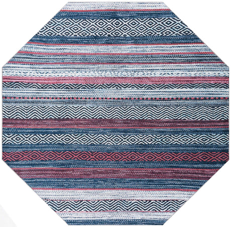 Washable Navy Blue 7' 10 x 7' 10 Yara Octagon Area Rug Easy to Clean Stain Resistant & Durable Polyester & Chenille Carpet for Sale at Rug Engine