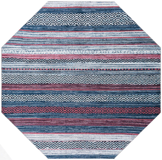 Washable Navy Blue 7' 10 x 7' 10 Yara Octagon Area Rug Easy to Clean Stain Resistant & Durable Polyester & Chenille Carpet for Sale at Rug Engine