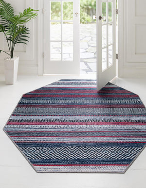 Washable Navy Blue 7' 10 x 7' 10 Yara Octagon Area Rug Easy to Clean Stain Resistant & Durable Polyester & Chenille Carpet for Sale at Rug Engine