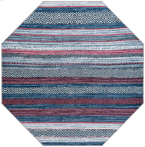 Washable Navy Blue 5' x 5' Yara Octagon Area Rug Easy to Clean Stain Resistant & Durable Polyester & Chenille Carpet for Sale at Rug Engine