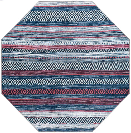 Washable Navy Blue 5' x 5' Yara Octagon Area Rug Easy to Clean Stain Resistant & Durable Polyester & Chenille Carpet for Sale at Rug Engine