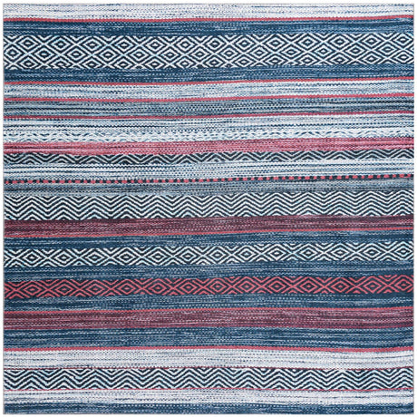 Washable Navy Blue 7' 10 x 7' 10 Yara Square Area Rug Easy to Clean Stain Resistant & Durable Polyester & Chenille Carpet for Sale at Rug Engine