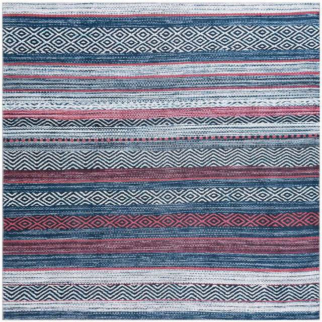 Washable Navy Blue 7' 10 x 7' 10 Yara Square Area Rug Easy to Clean Stain Resistant & Durable Polyester & Chenille Carpet for Sale at Rug Engine