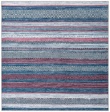 Washable Navy Blue 5' x 5' Yara Square Area Rug Easy to Clean Stain Resistant & Durable Polyester & Chenille Carpet for Sale at Rug Engine