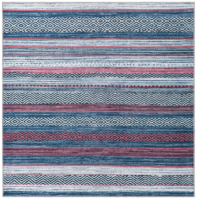 Washable Navy Blue 5' x 5' Yara Square Area Rug Easy to Clean Stain Resistant & Durable Polyester & Chenille Carpet for Sale at Rug Engine