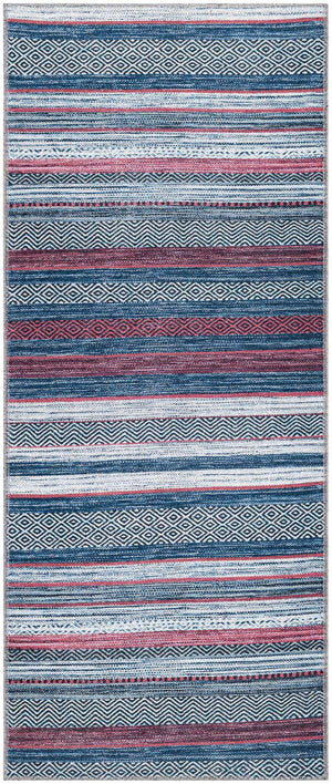 Washable Navy Blue 2' x 5' Yara Runner Area Rug Easy to Clean Stain Resistant & Durable Polyester & Chenille Carpet for Sale at Rug Engine