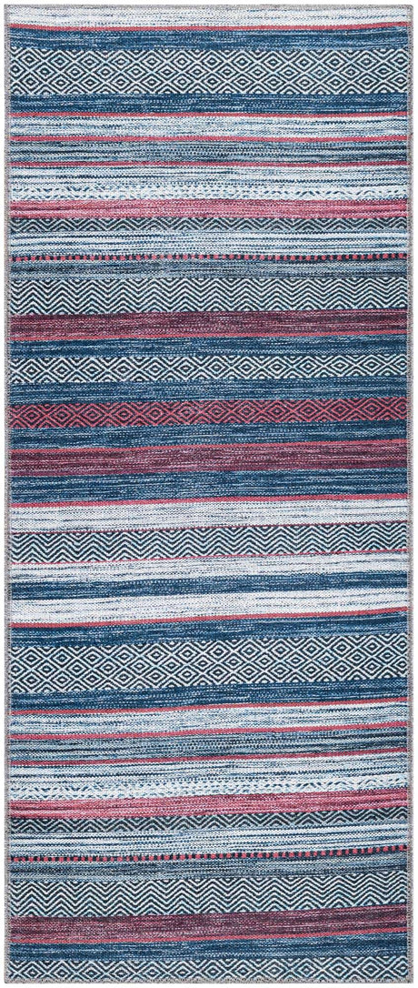 Washable Navy Blue 2' x 5' Yara Runner Area Rug Easy to Clean Stain Resistant & Durable Polyester & Chenille Carpet for Sale at Rug Engine