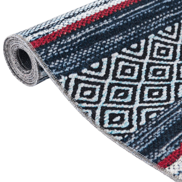 Washable Navy Blue 2' 7 x 10' Yara Runner Area Rug Easy to Clean Stain Resistant & Durable Polyester & Chenille Carpet for Sale at Rug Engine