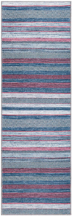 Navy Blue 2' x 6' Yara Washable Runner Rug
