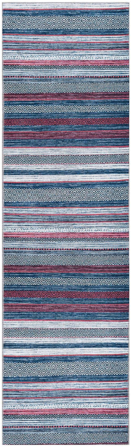 Washable Navy Blue 2' x 8' Yara Runner Area Rug Easy to Clean Stain Resistant & Durable Polyester & Chenille Carpet for Sale at Rug Engine