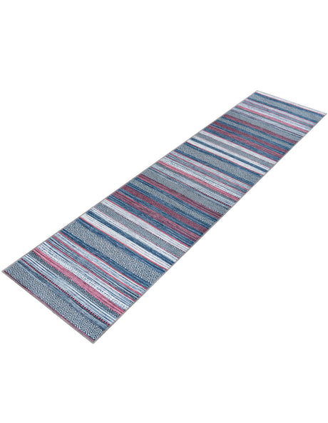 Washable Navy Blue 2' 7 x 10' Yara Runner Area Rug Easy to Clean Stain Resistant & Durable Polyester & Chenille Carpet for Sale at Rug Engine