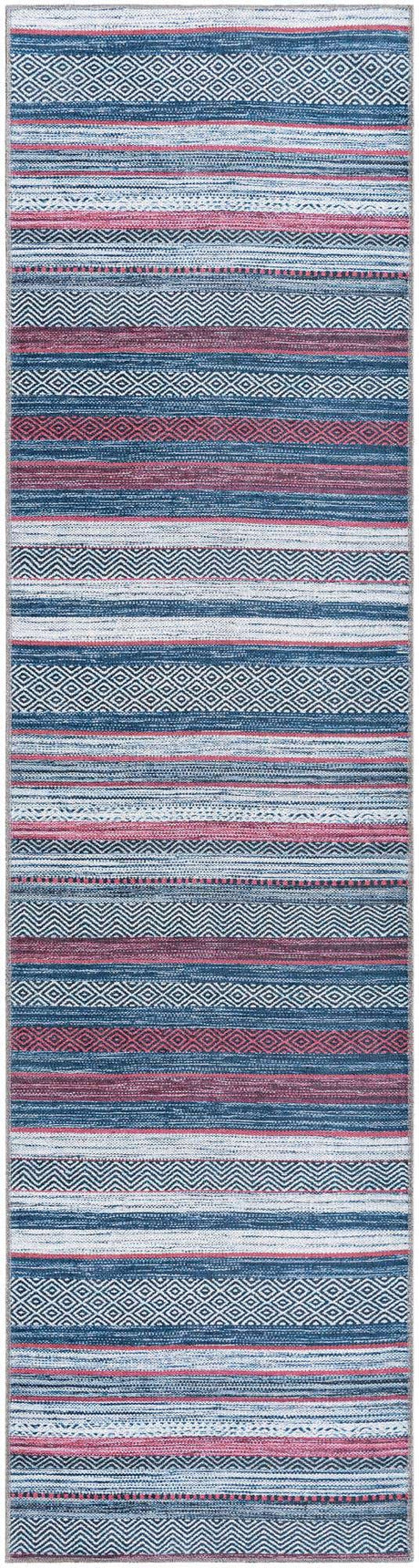 Washable Navy Blue 2' 7 x 10' Yara Runner Area Rug Easy to Clean Stain Resistant & Durable Polyester & Chenille Carpet for Sale at Rug Engine
