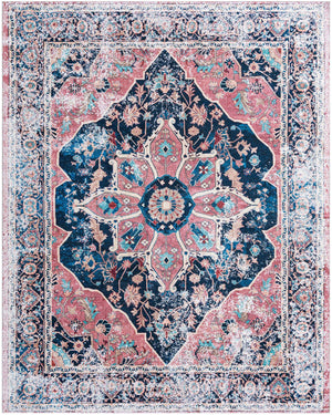 Washable Navy Blue 7' 10 x 10' Yara Rectangle Area Rug Easy to Clean Stain Resistant & Durable Polyester & Chenille Carpet for Sale at Rug Engine