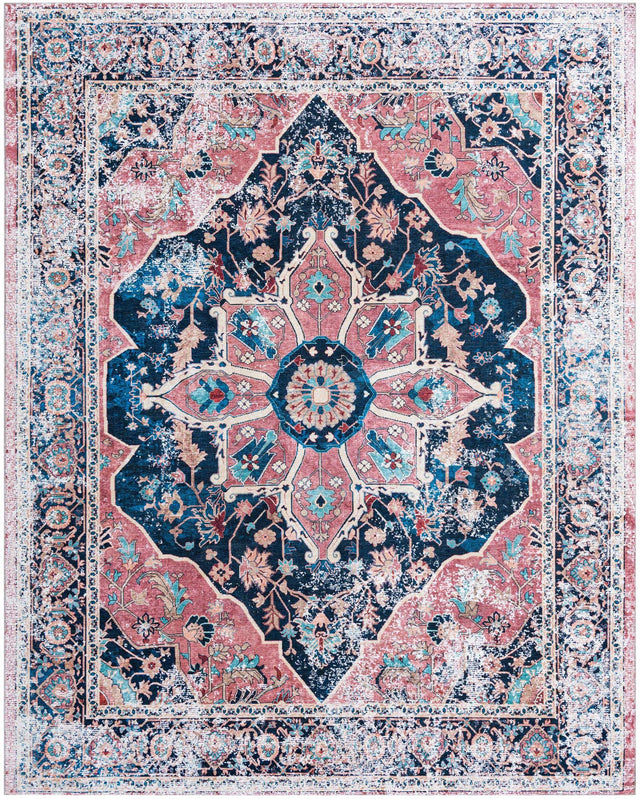 Washable Navy Blue 7' 10 x 10' Yara Rectangle Area Rug Easy to Clean Stain Resistant & Durable Polyester & Chenille Carpet for Sale at Rug Engine