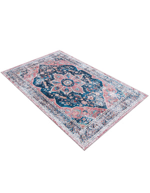 Washable Navy Blue 5' x 8' Yara Rectangle Area Rug Easy to Clean Stain Resistant & Durable Polyester & Chenille Carpet for Sale at Rug Engine