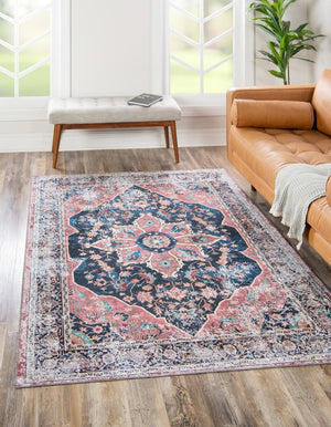 Washable Navy Blue 2' x 3' Yara Rectangle Area Rug Easy to Clean Stain Resistant & Durable Polyester & Chenille Carpet for Sale at Rug Engine