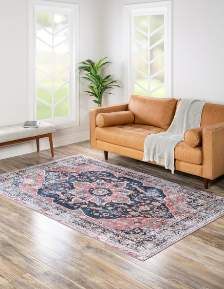 Washable Navy Blue 2' x 3' Yara Rectangle Area Rug Easy to Clean Stain Resistant & Durable Polyester & Chenille Carpet for Sale at Rug Engine