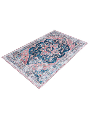 Washable Navy Blue 5' x 8' Yara Rectangle Area Rug Easy to Clean Stain Resistant & Durable Polyester & Chenille Carpet for Sale at Rug Engine
