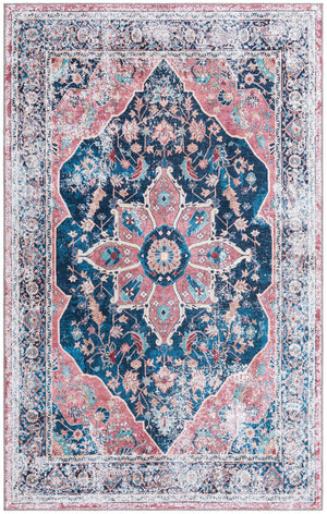 Washable Navy Blue 5' x 8' Yara Rectangle Area Rug Easy to Clean Stain Resistant & Durable Polyester & Chenille Carpet for Sale at Rug Engine