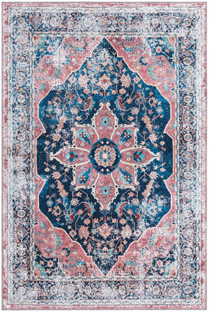 Washable Navy Blue 4' x 6' Yara Rectangle Area Rug Easy to Clean Stain Resistant & Durable Polyester & Chenille Carpet for Sale at Rug Engine