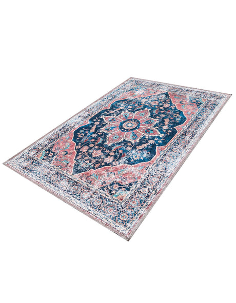 Washable Navy Blue 2' x 3' Yara Rectangle Area Rug Easy to Clean Stain Resistant & Durable Polyester & Chenille Carpet for Sale at Rug Engine