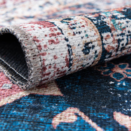Washable Navy Blue 7' 10 x 7' 10 Yara Round Area Rug Easy to Clean Stain Resistant & Durable Polyester & Chenille Carpet for Sale at Rug Engine