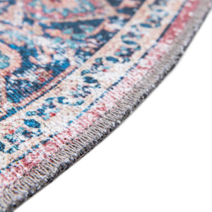 Washable Navy Blue 6' x 6' Yara Round Area Rug Easy to Clean Stain Resistant & Durable Polyester & Chenille Carpet for Sale at Rug Engine