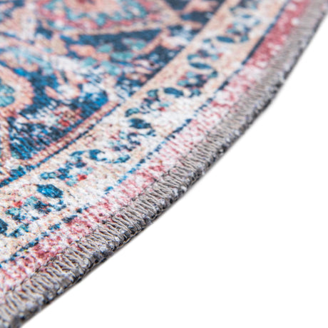 Washable Navy Blue 6' x 6' Yara Round Area Rug Easy to Clean Stain Resistant & Durable Polyester & Chenille Carpet for Sale at Rug Engine
