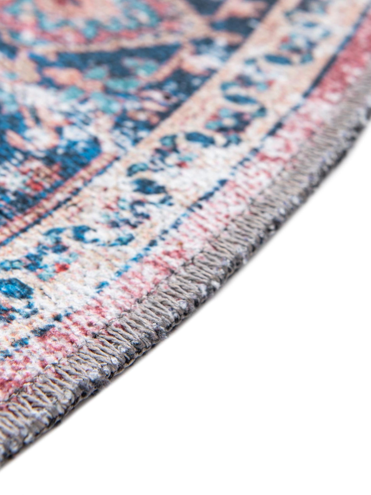Washable Navy Blue 7' 10 x 7' 10 Yara Round Area Rug Easy to Clean Stain Resistant & Durable Polyester & Chenille Carpet for Sale at Rug Engine