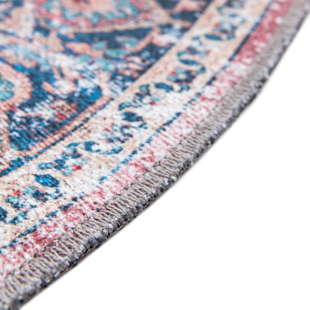 Washable Navy Blue 4' x 4' Yara Round Area Rug Easy to Clean Stain Resistant & Durable Polyester & Chenille Carpet for Sale at Rug Engine