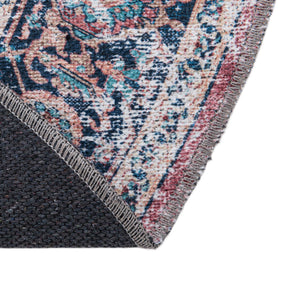 Washable Navy Blue 4' x 4' Yara Round Area Rug Easy to Clean Stain Resistant & Durable Polyester & Chenille Carpet for Sale at Rug Engine