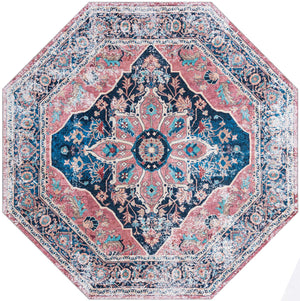 Washable Navy Blue 7' 10 x 7' 10 Yara Octagon Area Rug Easy to Clean Stain Resistant & Durable Polyester & Chenille Carpet for Sale at Rug Engine