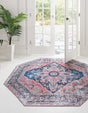 Washable Navy Blue 5' x 5' Yara Octagon Area Rug Easy to Clean Stain Resistant & Durable Polyester & Chenille Carpet for Sale at Rug Engine