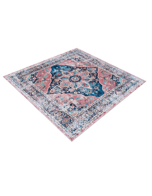 Washable Navy Blue 7' 10 x 7' 10 Yara Square Area Rug Easy to Clean Stain Resistant & Durable Polyester & Chenille Carpet for Sale at Rug Engine