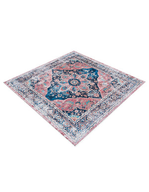 Washable Navy Blue 7' 10 x 7' 10 Yara Square Area Rug Easy to Clean Stain Resistant & Durable Polyester & Chenille Carpet for Sale at Rug Engine