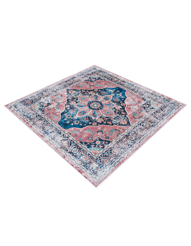 Washable Navy Blue 7' 10 x 7' 10 Yara Square Area Rug Easy to Clean Stain Resistant & Durable Polyester & Chenille Carpet for Sale at Rug Engine