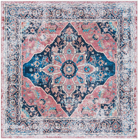 Washable Navy Blue 7' 10 x 7' 10 Yara Square Area Rug Easy to Clean Stain Resistant & Durable Polyester & Chenille Carpet for Sale at Rug Engine