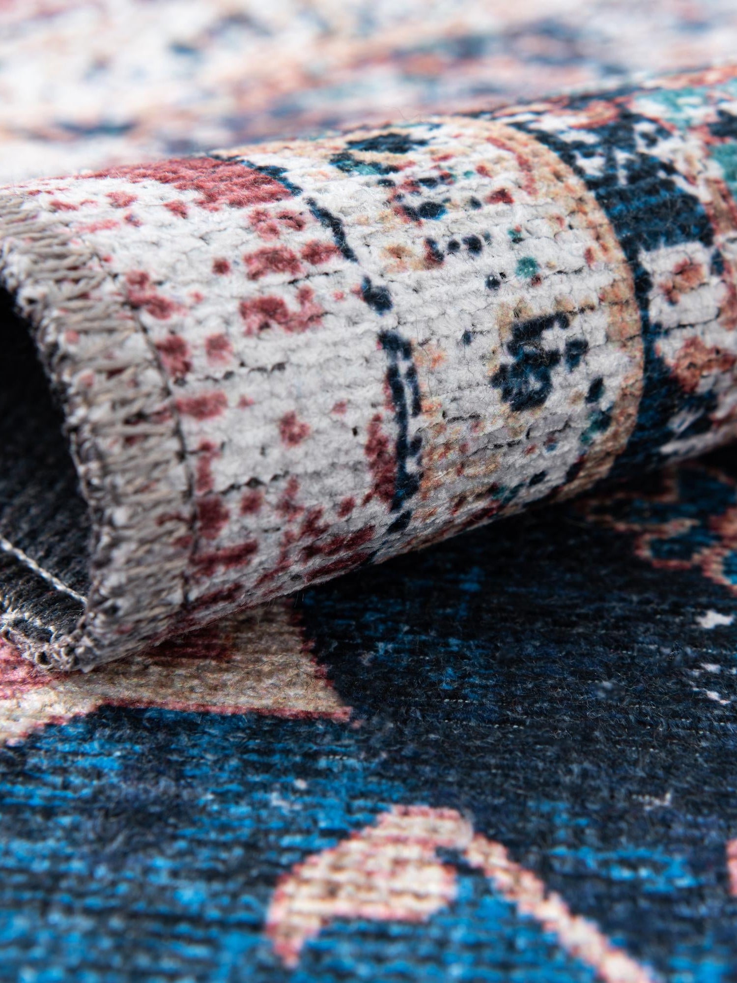 Washable Navy Blue 5' x 5' Yara Square Area Rug Easy to Clean Stain Resistant & Durable Polyester & Chenille Carpet for Sale at Rug Engine