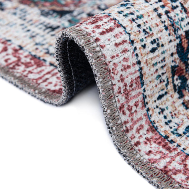Washable Navy Blue 5' x 5' Yara Square Area Rug Easy to Clean Stain Resistant & Durable Polyester & Chenille Carpet for Sale at Rug Engine