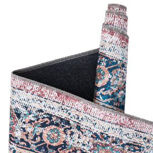 Washable Navy Blue 7' 10 x 7' 10 Yara Square Area Rug Easy to Clean Stain Resistant & Durable Polyester & Chenille Carpet for Sale at Rug Engine