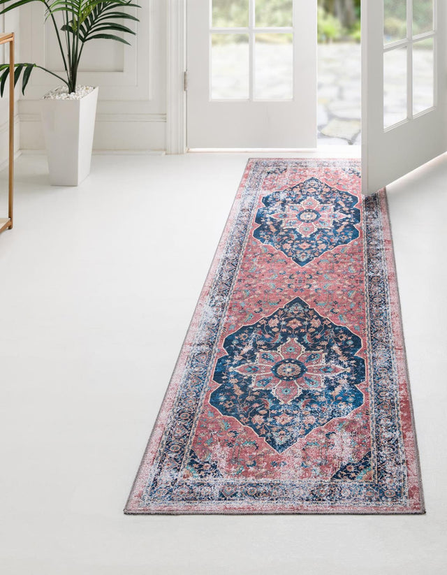 Washable Navy Blue 2' x 8' Yara Runner Area Rug Easy to Clean Stain Resistant & Durable Polyester & Chenille Carpet for Sale at Rug Engine