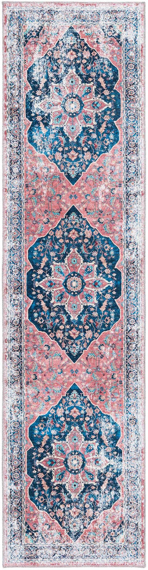 Washable Navy Blue 2' x 8' Yara Runner Area Rug Easy to Clean Stain Resistant & Durable Polyester & Chenille Carpet for Sale at Rug Engine
