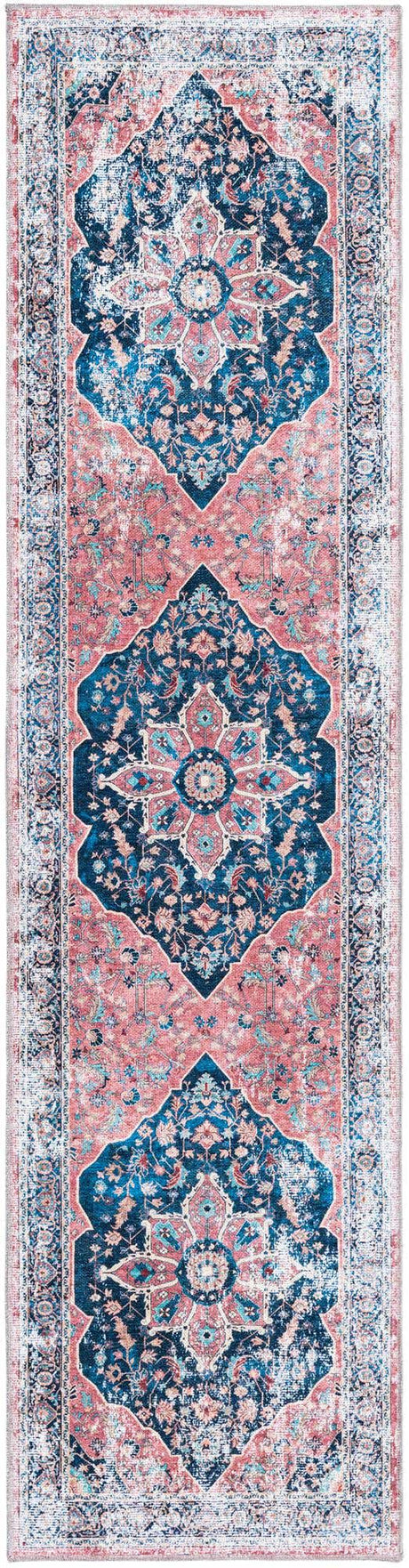 Washable Navy Blue 2' x 8' Yara Runner Area Rug Easy to Clean Stain Resistant & Durable Polyester & Chenille Carpet for Sale at Rug Engine