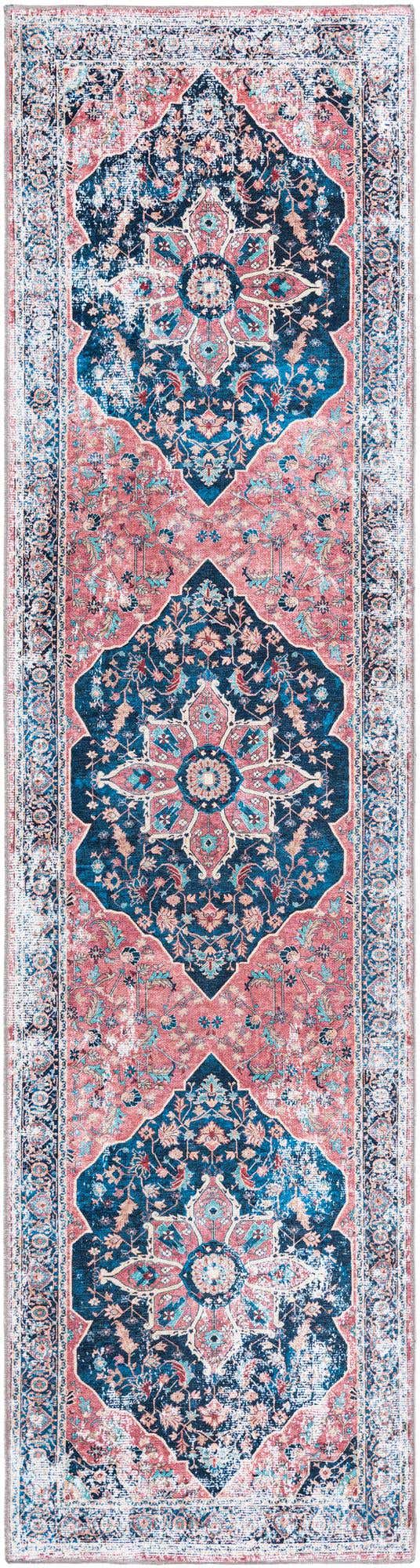 Washable Navy Blue 2' 7 x 10' Yara Runner Area Rug Easy to Clean Stain Resistant & Durable Polyester & Chenille Carpet for Sale at Rug Engine