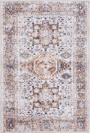 Washable Ivory Almond 6' x 9' Yara Rectangle Area Rug Easy to Clean Stain Resistant & Durable Polyester & Chenille Carpet for Sale at Rug Engine