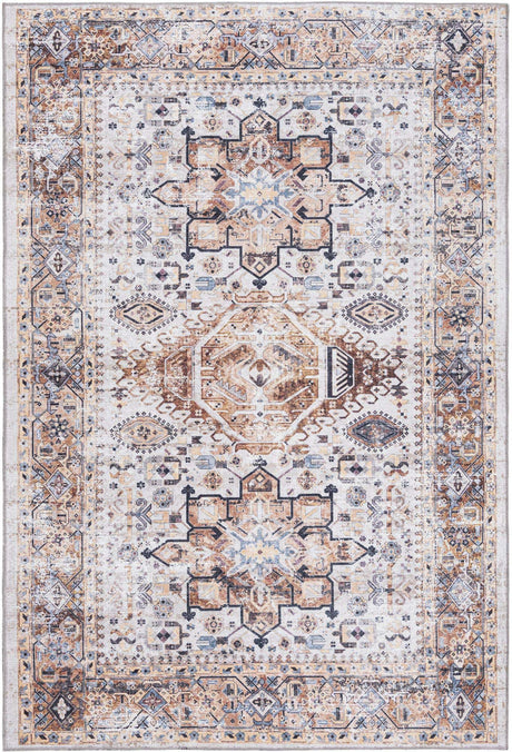 Washable Ivory Almond 6' x 9' Yara Rectangle Area Rug Easy to Clean Stain Resistant & Durable Polyester & Chenille Carpet for Sale at Rug Engine