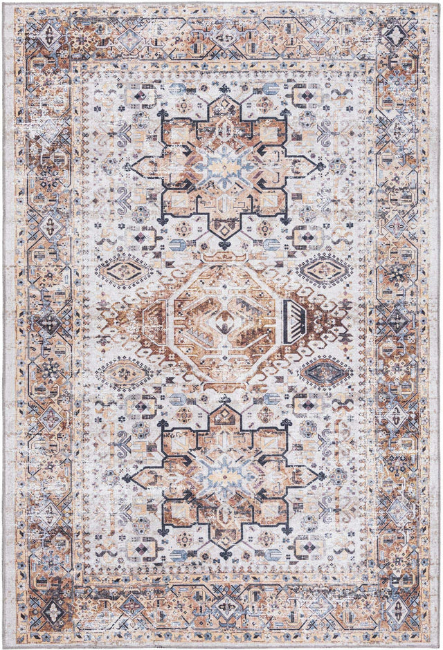 Washable Ivory Almond 6' x 9' Yara Rectangle Area Rug Easy to Clean Stain Resistant & Durable Polyester & Chenille Carpet for Sale at Rug Engine